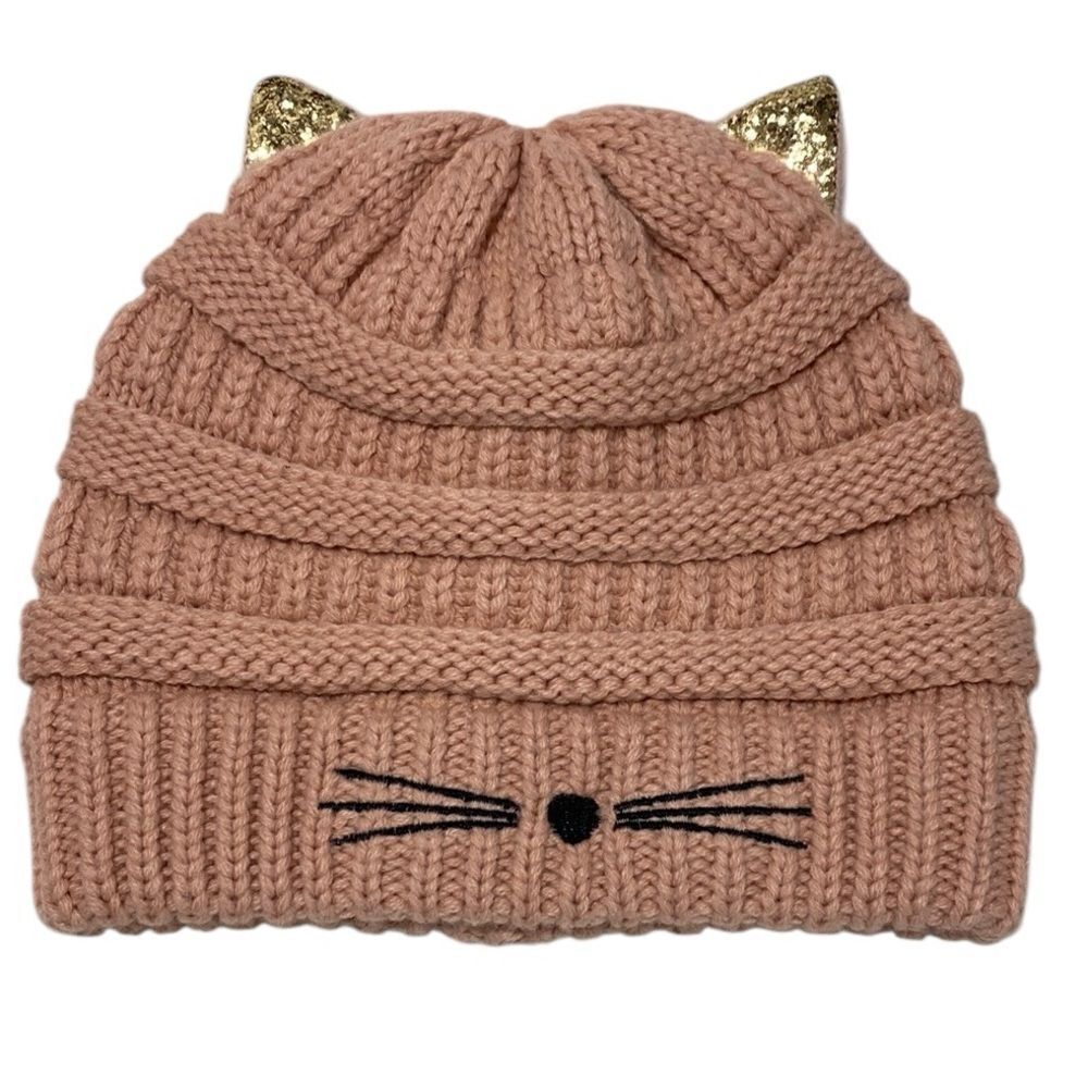 Kids' Cozy Knit Beanie Set - Gray and Pink